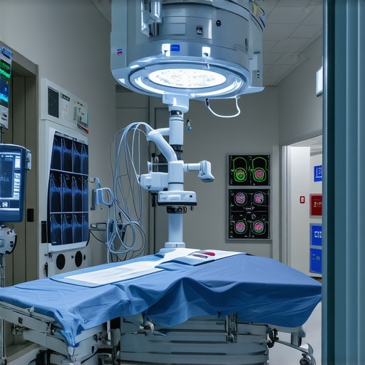 Modern spine surgery room with robotic systems and imaging tools