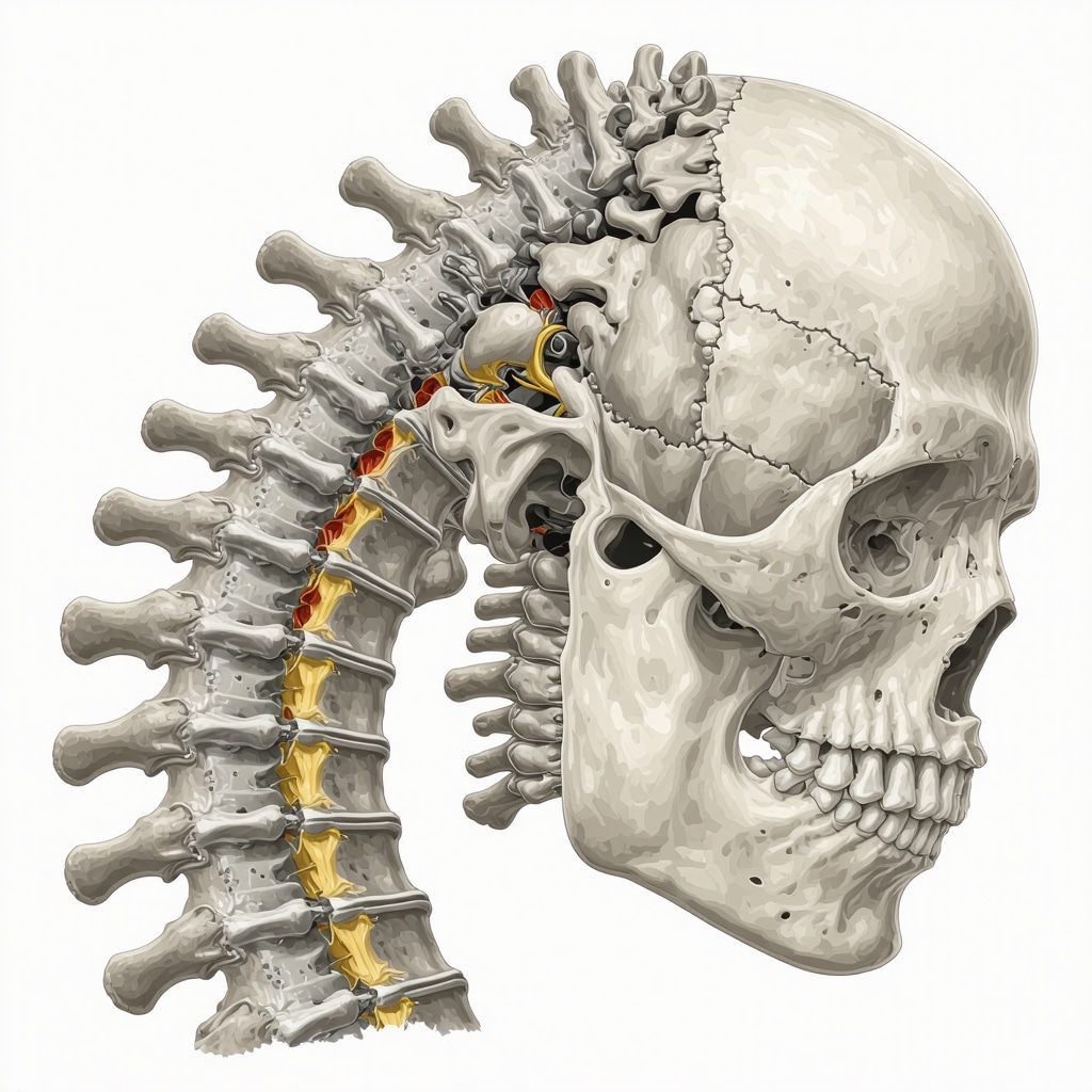 Illustration showing spinal facet joints and degenerative changes in a medical setting.