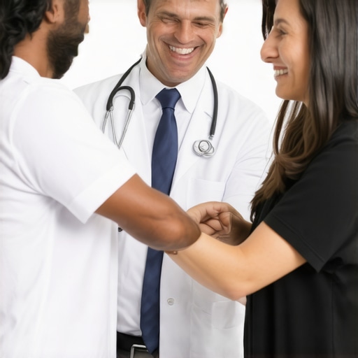 Collaborative Spine Care Team Orthopedic doctor and chiropractor working together in a medical clinic.