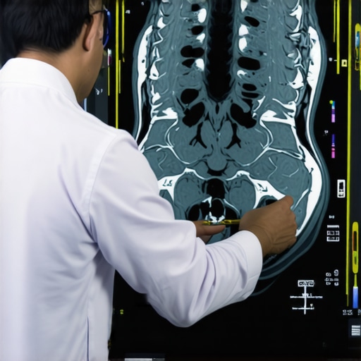 Orthopedic doctor analyzing MRI scans of spinal injury from auto accident