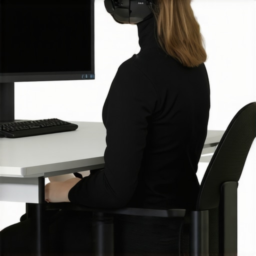 Person wearing posture sensor device while working at a desk