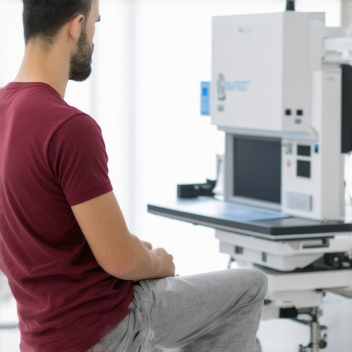 Orthopedic specialist using imaging technology to diagnose neck pain