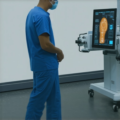 Clinician analyzing patient data with MRI and gait analysis for customized rehab planning.