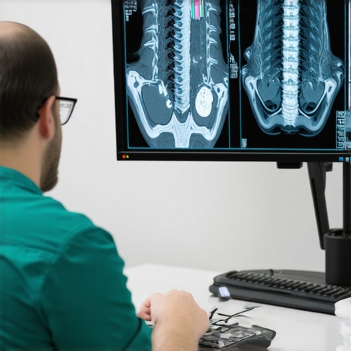 Doctor reviewing MRI images with patient in orthopedic clinic