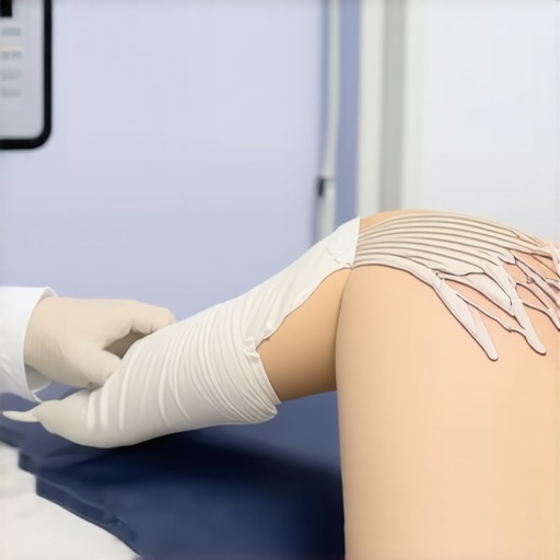 Doctor conducting nerve conduction studies on patient with back discomfort.