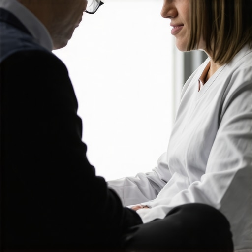 Worker with orthopedic specialist during injury assessment in clinic