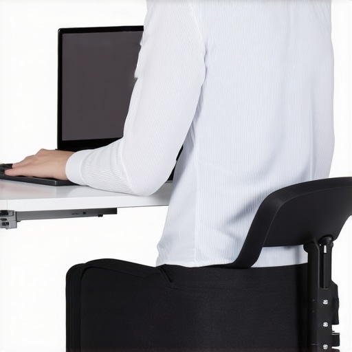 Ergonomic Lumbar Support in Use Person sitting at desk with lumbar support cushion promoting good back posture.