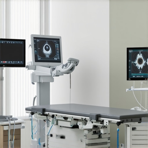 High-tech orthopedic clinic setup with imaging devices and computers.