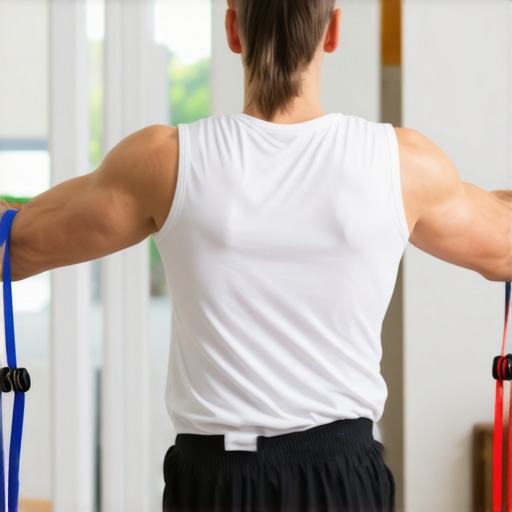 A person performing resistance band exercises to support back and hip health at home.