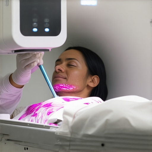 A technician giving contrast dye to a patient during MRI imaging