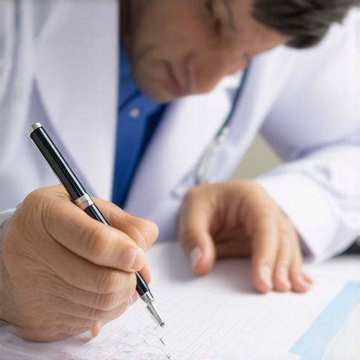 Orthopedic doctor writing notes during patient examination