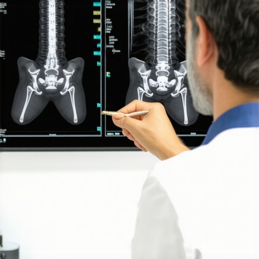 Doctor discussing nerve diagnosis with patient using MRI scans.