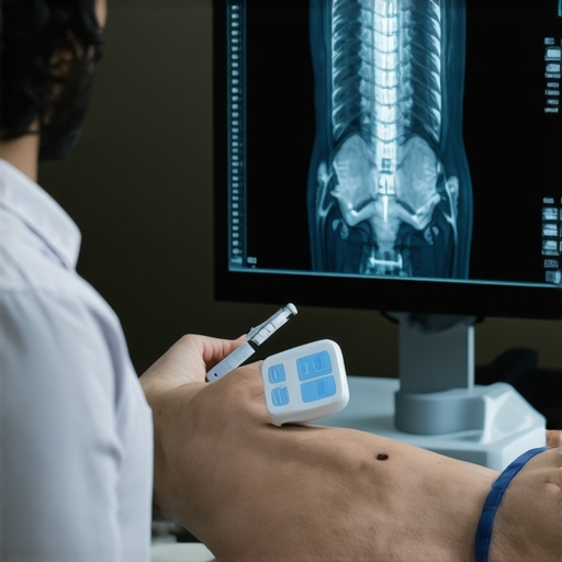 Orthopedic doctor reviewing back MRI scan with patient in clinic.