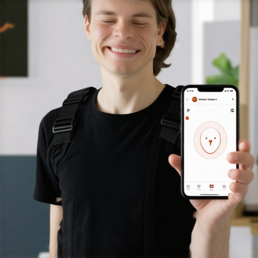 Person using a wearable posture monitoring device during a consultation with an orthopedic specialist.