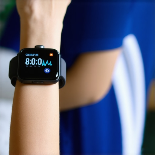 Person using a smartwatch to monitor orthopedic recovery during exercise.