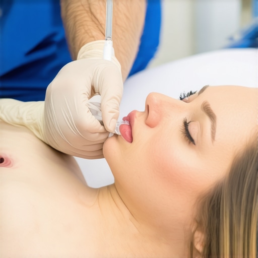 Doctor performing a nerve block injection on a patient's neck