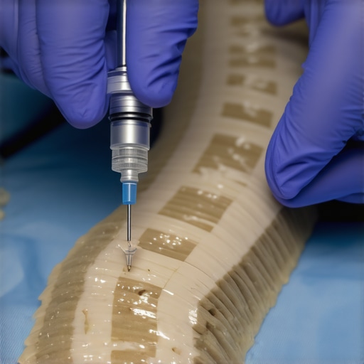 Medical professional guiding a needle during a corticosteroid injection with ultrasound assistance